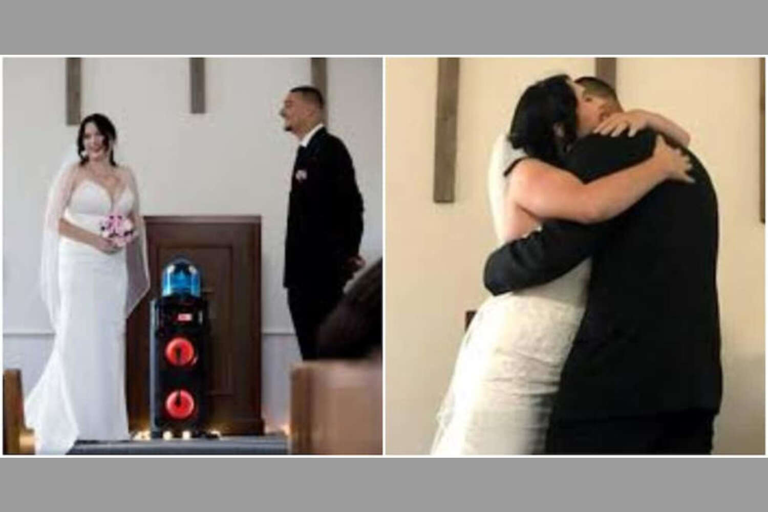 A couple smiling and hugging each other on their wedding day, as ChatGPT-officiated wedding was what they preferred over inviting priests to perform the ritual.