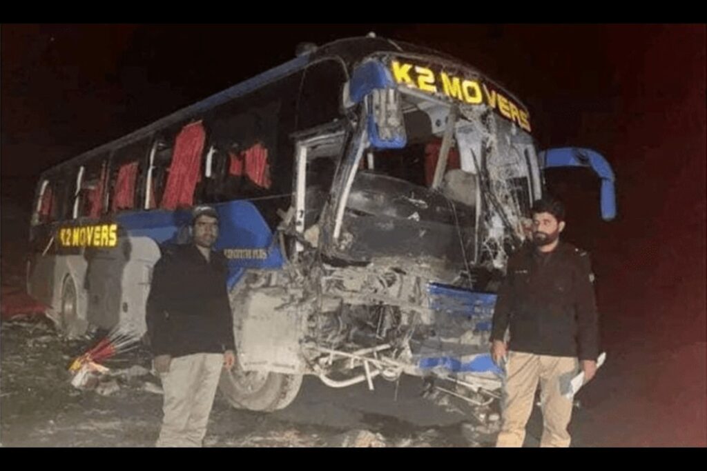 A bus after attack in the chilas region of GilgitBaltistan