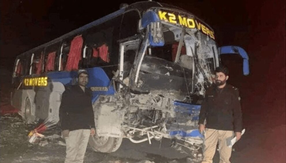 A bus after attack in the chilas region of GilgitBaltistan